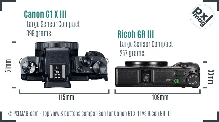 Canon G1 X III vs Ricoh GR III top view buttons comparison