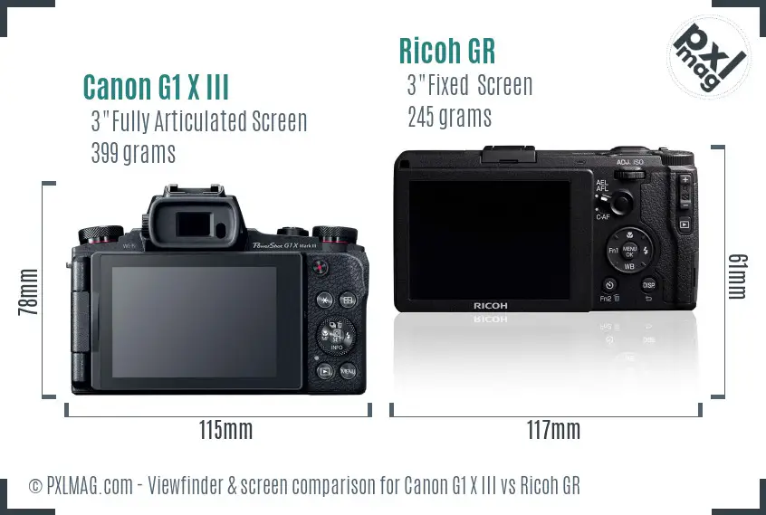 Canon G1 X III vs Ricoh GR Screen and Viewfinder comparison