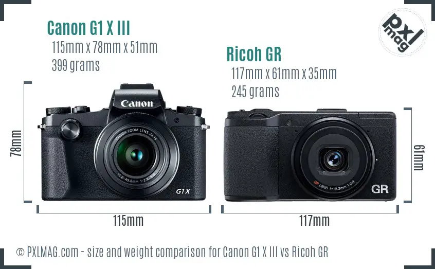 Canon G1 X III vs Ricoh GR size comparison