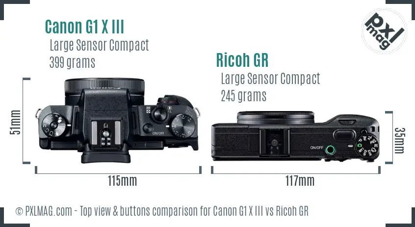 Canon G1 X III vs Ricoh GR top view buttons comparison