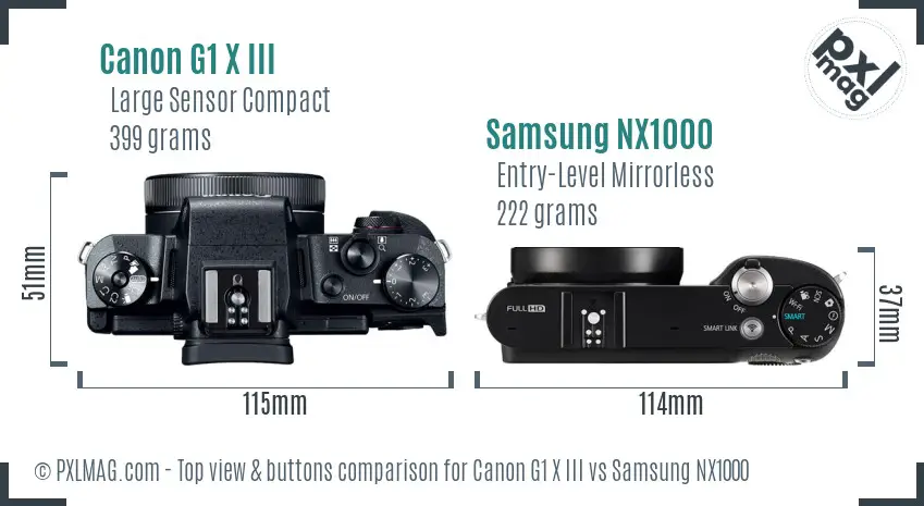 Canon G1 X III vs Samsung NX1000 top view buttons comparison