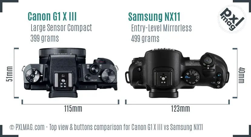 Canon G1 X III vs Samsung NX11 top view buttons comparison