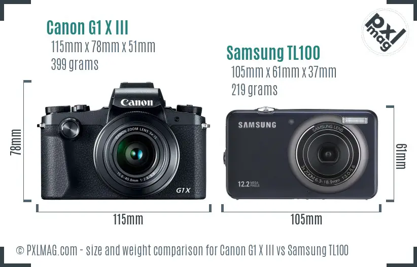 Canon G1 X III vs Samsung TL100 size comparison