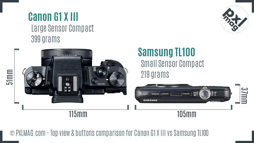 Canon G1 X III vs Samsung TL100 top view buttons comparison