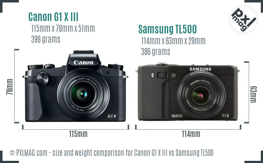 Canon G1 X III vs Samsung TL500 size comparison