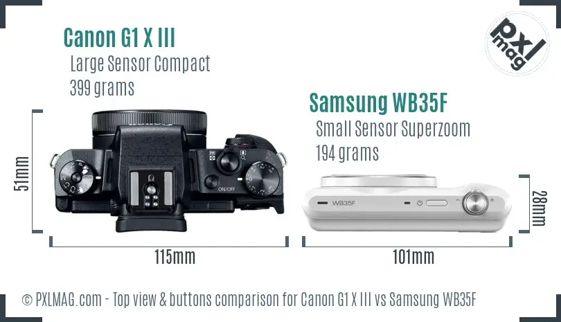 Canon G1 X III vs Samsung WB35F top view buttons comparison
