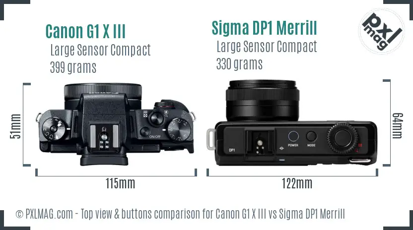Canon G1 X III vs Sigma DP1 Merrill top view buttons comparison