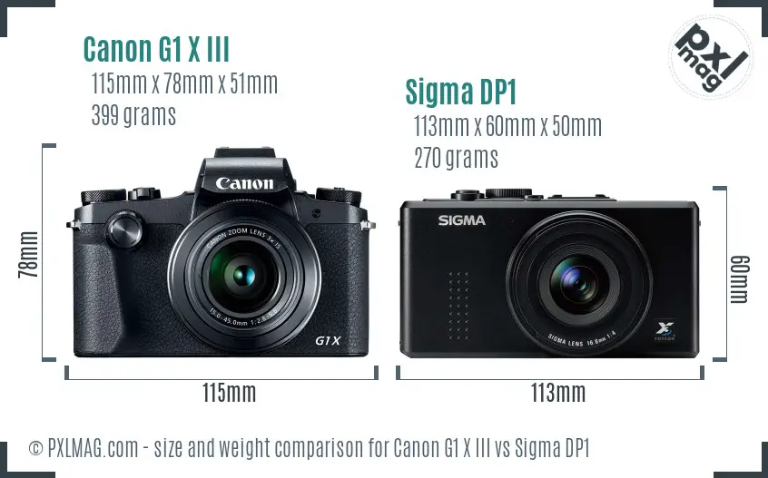 Canon G1 X III vs Sigma DP1 size comparison