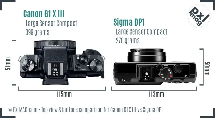 Canon G1 X III vs Sigma DP1 top view buttons comparison