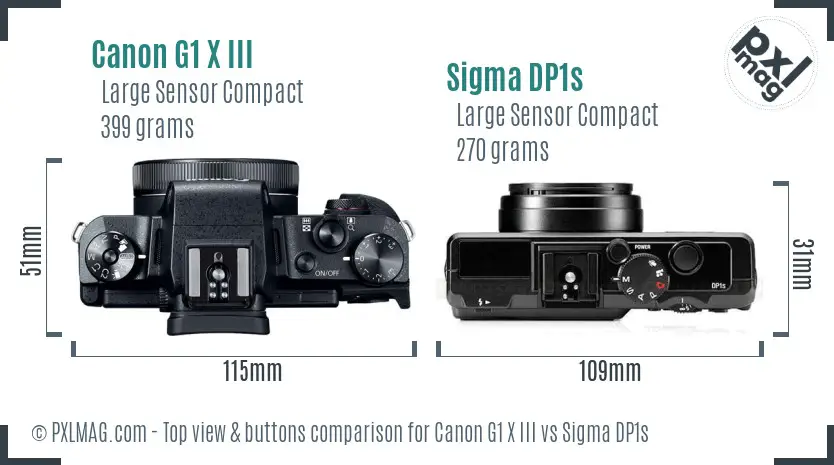 Canon G1 X III vs Sigma DP1s top view buttons comparison