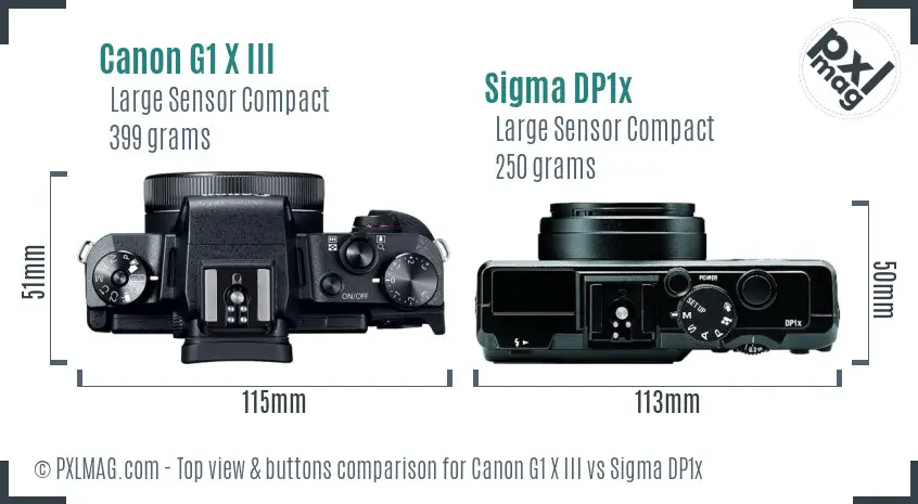 Canon G1 X III vs Sigma DP1x top view buttons comparison