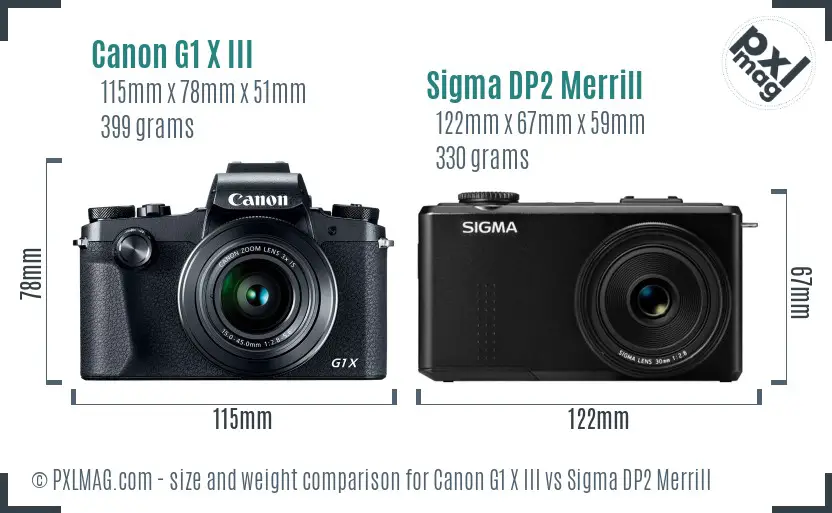 Canon G1 X III vs Sigma DP2 Merrill size comparison