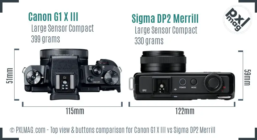 Canon G1 X III vs Sigma DP2 Merrill top view buttons comparison