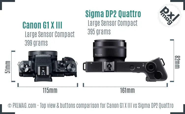 Canon G1 X III vs Sigma DP2 Quattro top view buttons comparison
