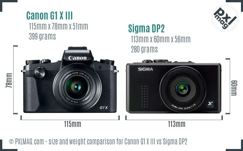 Canon G1 X III vs Sigma DP2 size comparison
