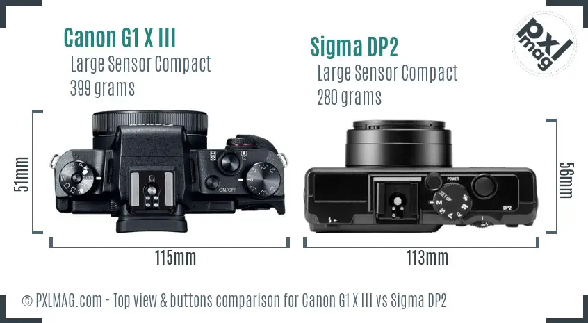 Canon G1 X III vs Sigma DP2 top view buttons comparison