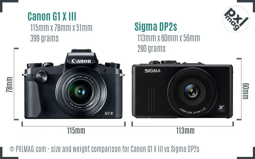 Canon G1 X III vs Sigma DP2s size comparison