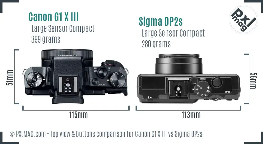 Canon G1 X III vs Sigma DP2s top view buttons comparison