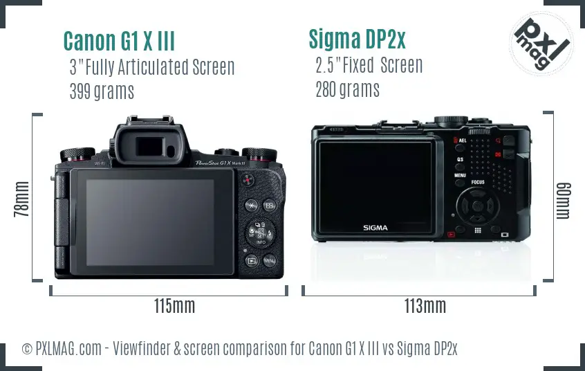 Canon G1 X III vs Sigma DP2x Screen and Viewfinder comparison