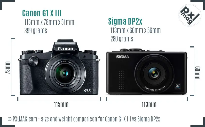 Canon G1 X III vs Sigma DP2x size comparison