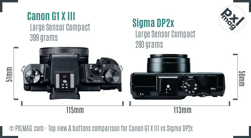 Canon G1 X III vs Sigma DP2x top view buttons comparison