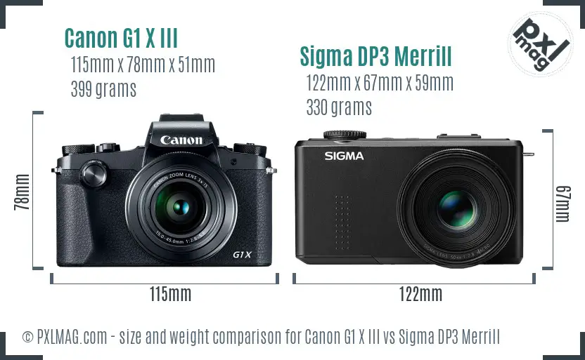 Canon G1 X III vs Sigma DP3 Merrill size comparison