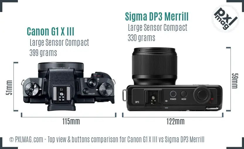 Canon G1 X III vs Sigma DP3 Merrill top view buttons comparison