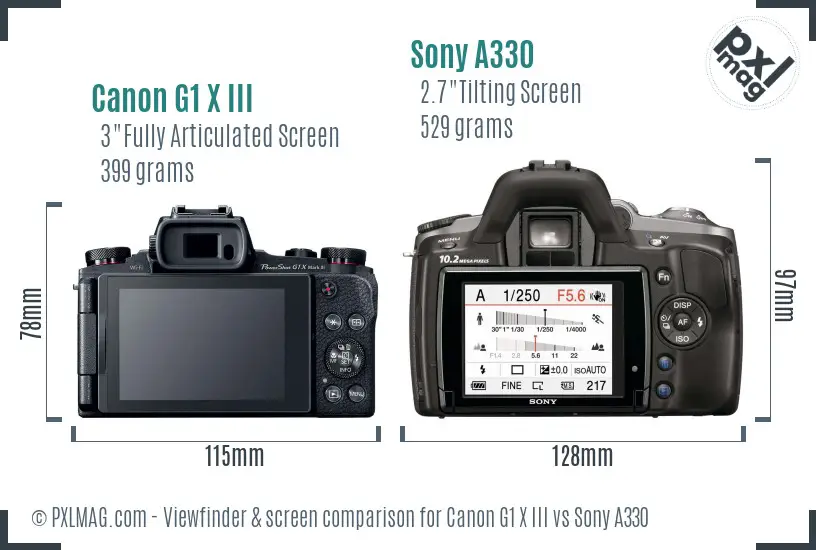 Canon G1 X III vs Sony A330 Screen and Viewfinder comparison