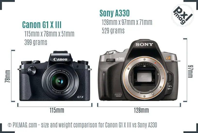 Canon G1 X III vs Sony A330 size comparison
