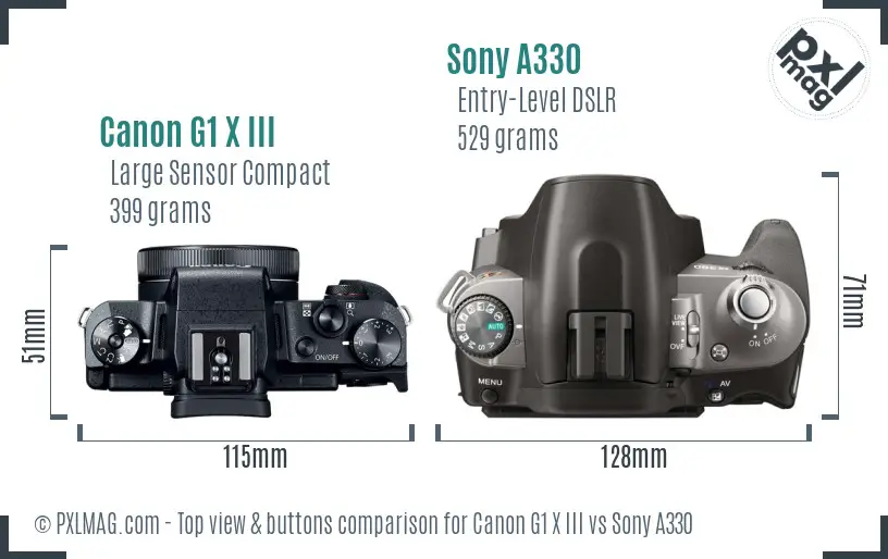 Canon G1 X III vs Sony A330 top view buttons comparison