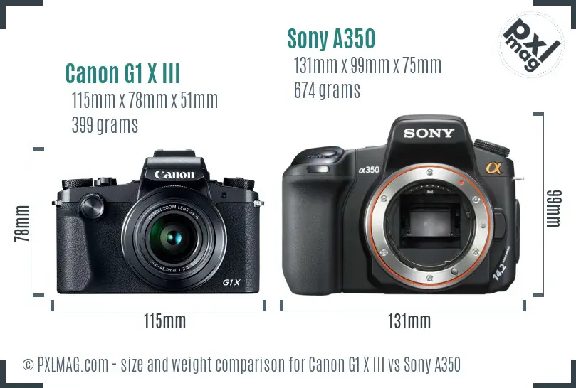 Canon G1 X III vs Sony A350 size comparison