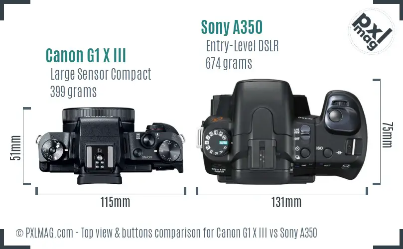 Canon G1 X III vs Sony A350 top view buttons comparison