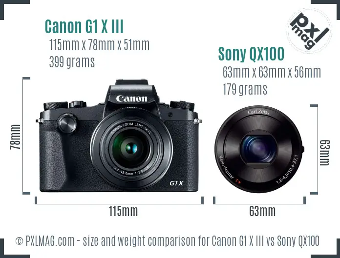 Canon G1 X III vs Sony QX100 size comparison