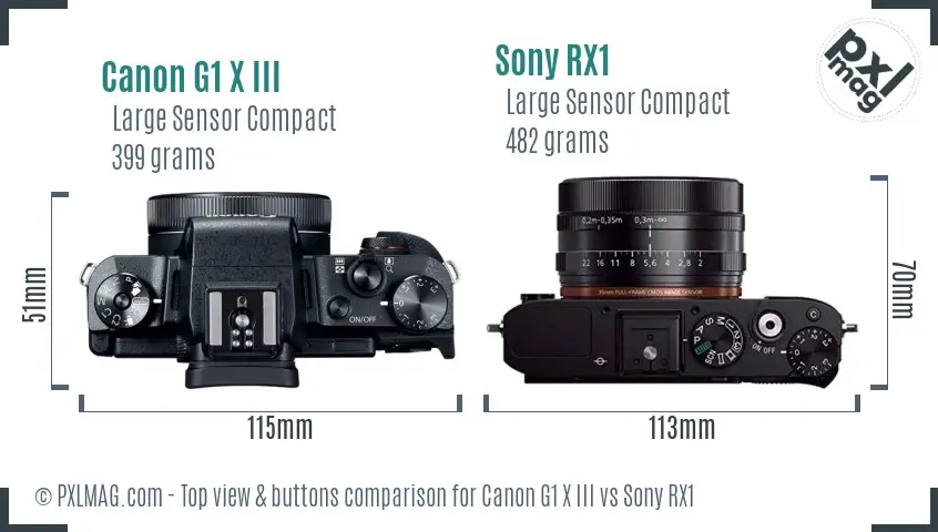 Canon G1 X III vs Sony RX1 top view buttons comparison