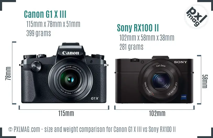 Canon G1 X III vs Sony RX100 II size comparison