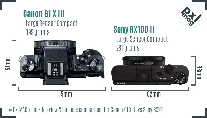 Canon G1 X III vs Sony RX100 II top view buttons comparison