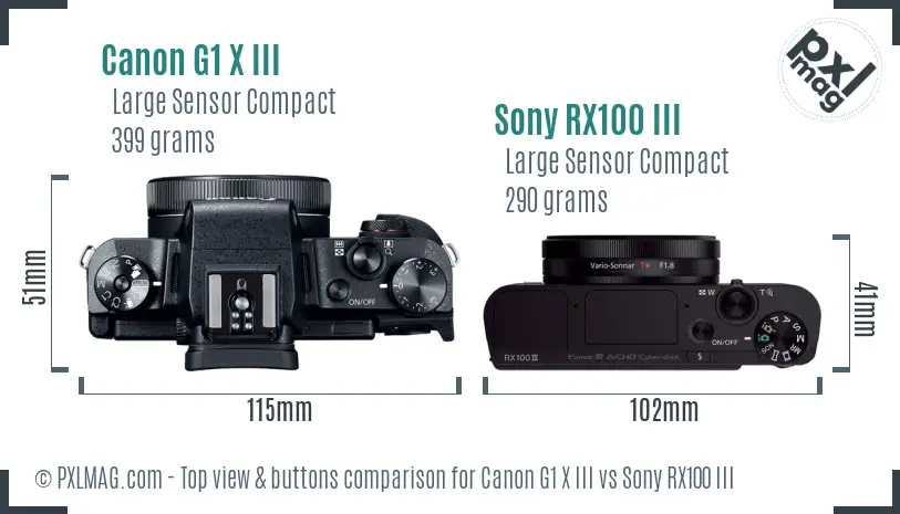 Canon G1 X III vs Sony RX100 III top view buttons comparison