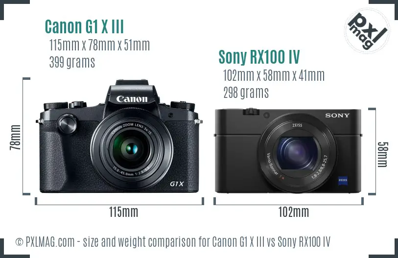Canon G1 X III vs Sony RX100 IV size comparison