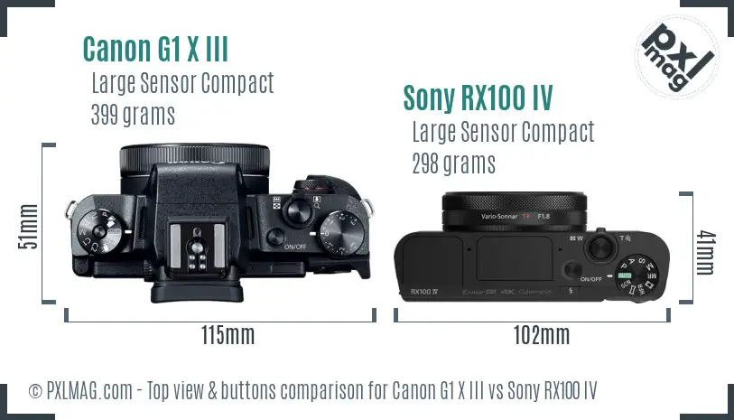 Canon G1 X III vs Sony RX100 IV top view buttons comparison