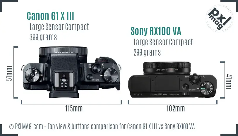 Canon G1 X III vs Sony RX100 VA top view buttons comparison