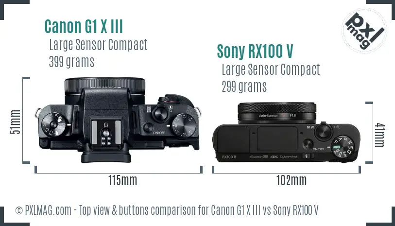 Canon G1 X III vs Sony RX100 V top view buttons comparison