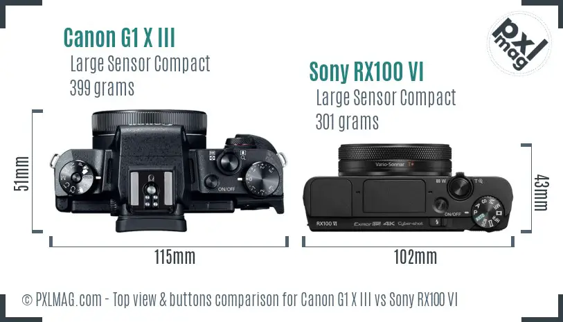 Canon G1 X III vs Sony RX100 VI top view buttons comparison