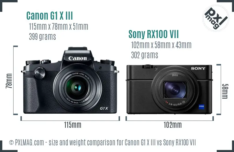 Canon G1 X III vs Sony RX100 VII size comparison