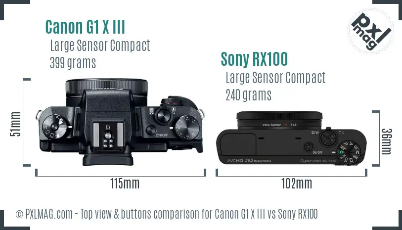 Canon G1 X III vs Sony RX100 top view buttons comparison