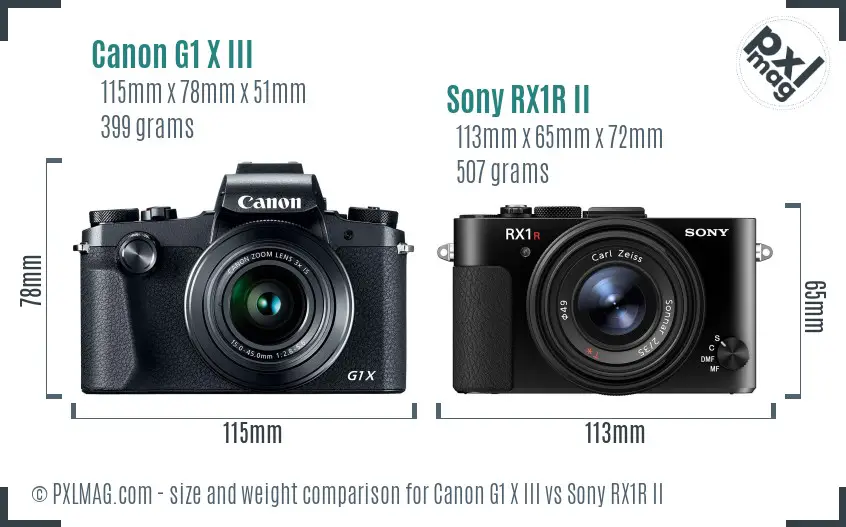 Canon G1 X III vs Sony RX1R II size comparison