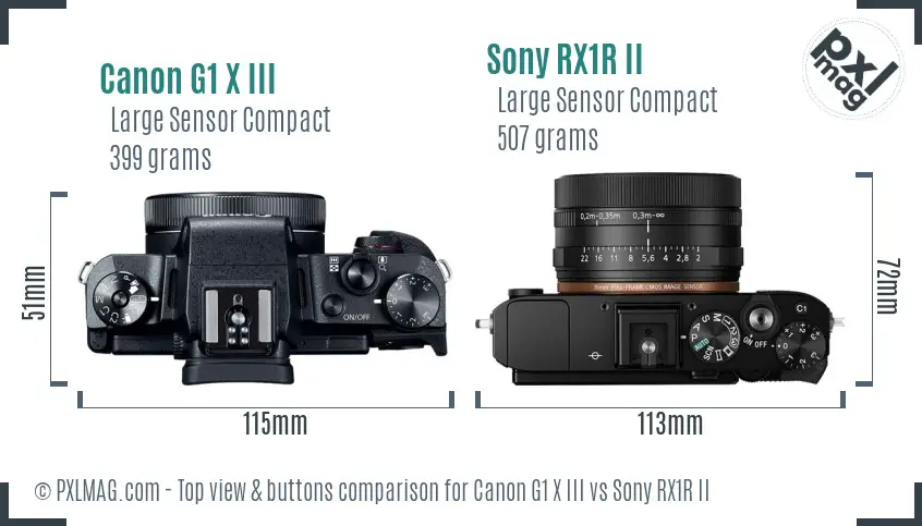 Canon G1 X III vs Sony RX1R II top view buttons comparison