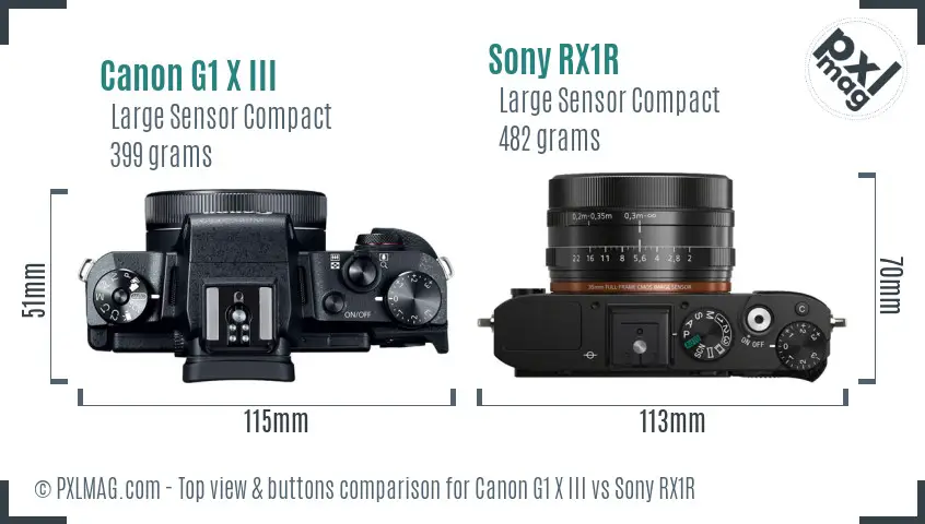 Canon G1 X III vs Sony RX1R top view buttons comparison
