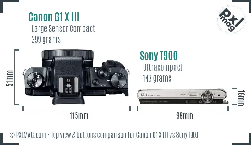 Canon G1 X III vs Sony T900 top view buttons comparison