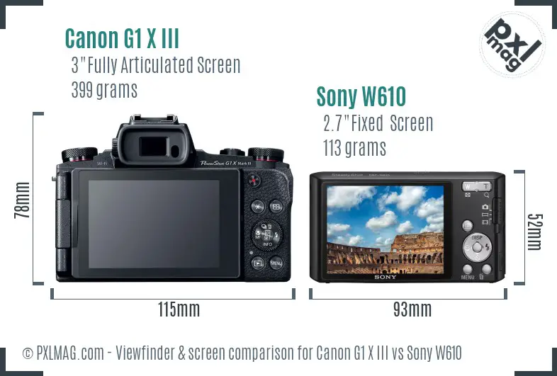 Canon G1 X III vs Sony W610 Screen and Viewfinder comparison