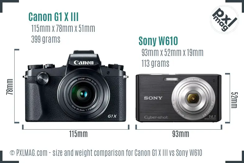 Canon G1 X III vs Sony W610 size comparison